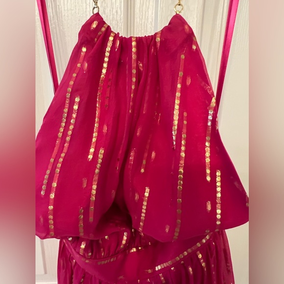 NWT Milly size 4 backless pink and gold, silk halter mini dress - Picture 8 of 11